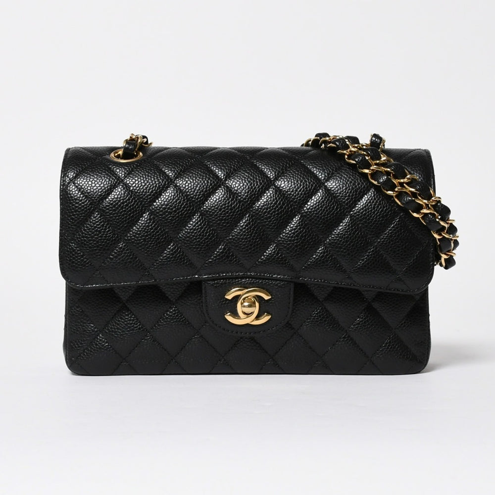 極美品 CHANEL シャネル マトラッセ23 Wフラップ Wチェーンショルダーバッグ ランダム番台 ココマーク キャビアスキン ブラック 中古 4a008244