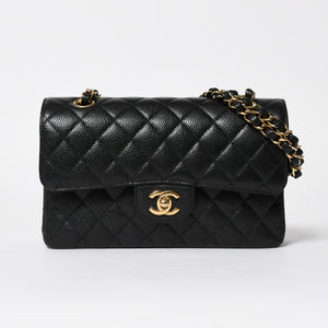 極美品 CHANEL シャネル マトラッセ23 Wフラップ Wチェーンショルダーバッグ ランダム番台 ココマーク キャビアスキン ブラック 中古 4a008244