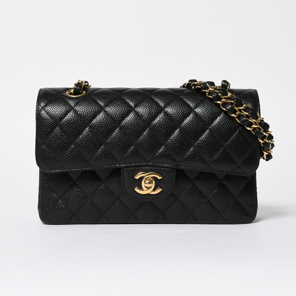 極美品 CHANEL シャネル マトラッセ23 Wフラップ Wチェーンショルダーバッグ ランダム番台 ココマーク キャビアスキン ブラック 中古 4a008244