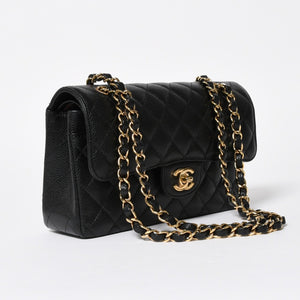 極美品 CHANEL シャネル マトラッセ23 Wフラップ Wチェーンショルダーバッグ ランダム番台 ココマーク キャビアスキン ブラック 中古 4a008244