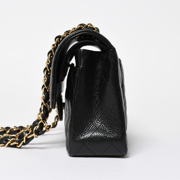 極美品 CHANEL シャネル マトラッセ23 Wフラップ Wチェーンショルダーバッグ ランダム番台 ココマーク キャビアスキン ブラック 中古 4a008244