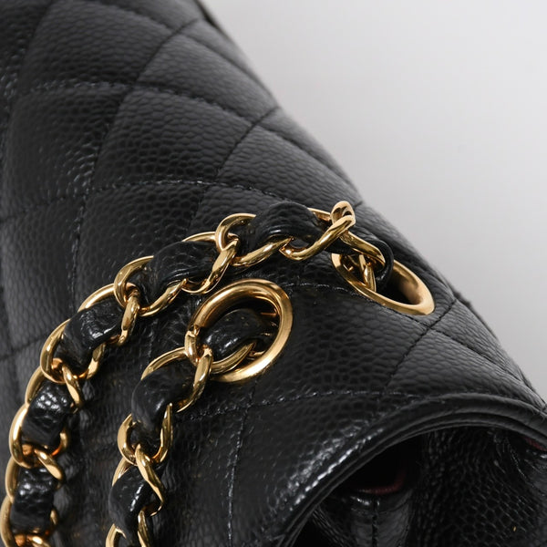 極美品 CHANEL シャネル マトラッセ23 Wフラップ Wチェーンショルダーバッグ ランダム番台 ココマーク キャビアスキン ブラック 中古 4a008244