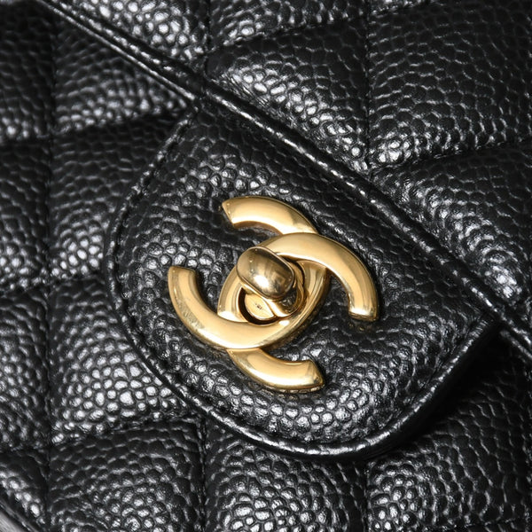 極美品 CHANEL シャネル マトラッセ23 Wフラップ Wチェーンショルダーバッグ ランダム番台 ココマーク キャビアスキン ブラック 中古 4a008244
