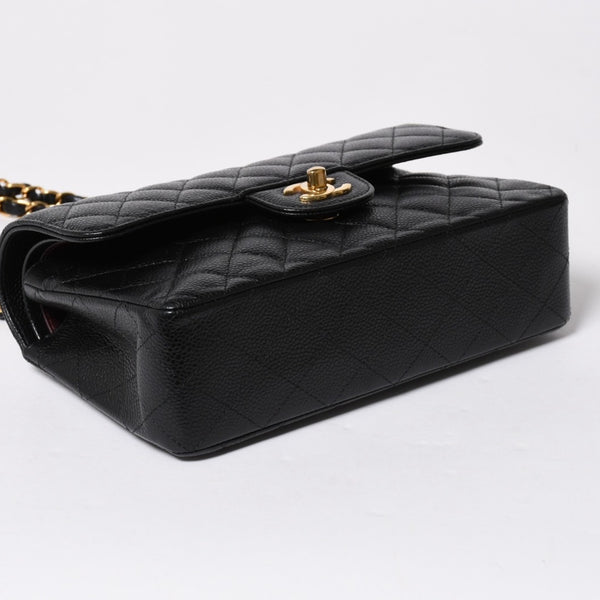極美品 CHANEL シャネル マトラッセ23 Wフラップ Wチェーンショルダーバッグ ランダム番台 ココマーク キャビアスキン ブラック 中古 4a008244