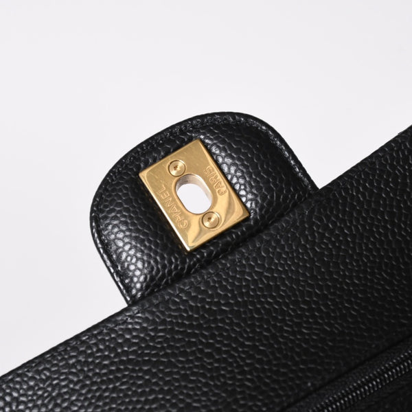 極美品 CHANEL シャネル マトラッセ23 Wフラップ Wチェーンショルダーバッグ ランダム番台 ココマーク キャビアスキン ブラック 中古 4a008244