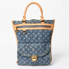 極美品 LOUIS VUITTON ルイヴィトン フラットショッパー ハンドバッグ M95018 モノグラム デニム ブルー ゴールド金具 中古 4a008275