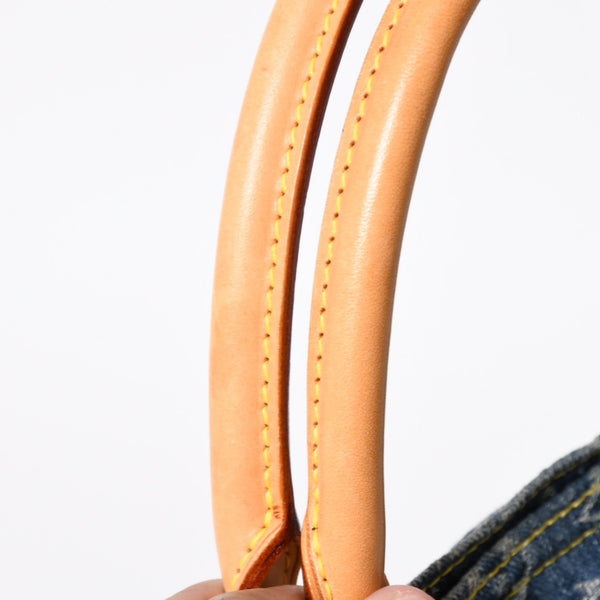極美品 LOUIS VUITTON ルイヴィトン フラットショッパー ハンドバッグ M95018 モノグラム デニム ブルー ゴールド金具 中古 4a008275
