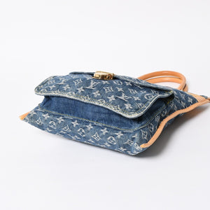 極美品 LOUIS VUITTON ルイヴィトン フラットショッパー ハンドバッグ M95018 モノグラム デニム ブルー ゴールド金具 中古 4a008275