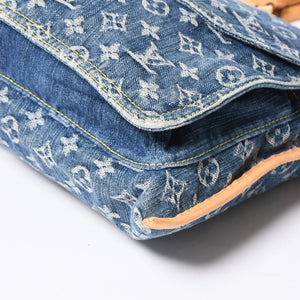 極美品 LOUIS VUITTON ルイヴィトン フラットショッパー ハンドバッグ M95018 モノグラム デニム ブルー ゴールド金具 中古 4a008275