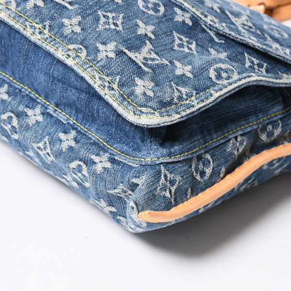 極美品 LOUIS VUITTON ルイヴィトン フラットショッパー ハンドバッグ M95018 モノグラム デニム ブルー ゴールド金具 中古 4a008275