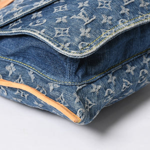 極美品 LOUIS VUITTON ルイヴィトン フラットショッパー ハンドバッグ M95018 モノグラム デニム ブルー ゴールド金具 中古 4a008275
