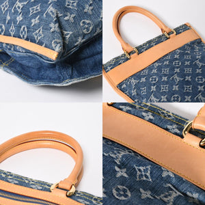 極美品 LOUIS VUITTON ルイヴィトン フラットショッパー ハンドバッグ M95018 モノグラム デニム ブルー ゴールド金具 中古 4a008275
