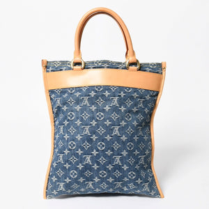 極美品 LOUIS VUITTON ルイヴィトン フラットショッパー ハンドバッグ M95018 モノグラム デニム ブルー ゴールド金具 中古 4a008275