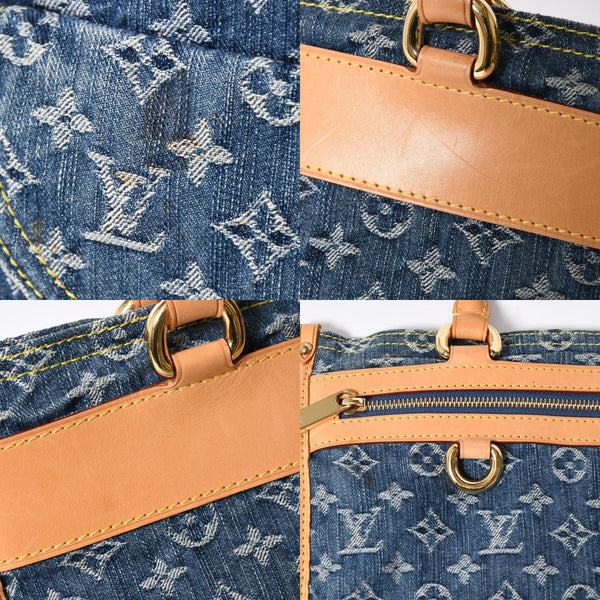 極美品 LOUIS VUITTON ルイヴィトン フラットショッパー ハンドバッグ M95018 モノグラム デニム ブルー ゴールド金具 中古 4a008275