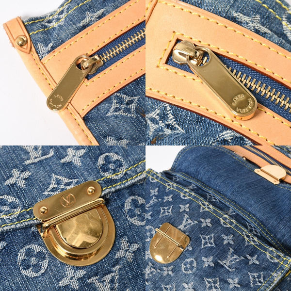 極美品 LOUIS VUITTON ルイヴィトン フラットショッパー ハンドバッグ M95018 モノグラム デニム ブルー ゴールド金具 中古 4a008275