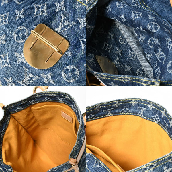 極美品 LOUIS VUITTON ルイヴィトン フラットショッパー ハンドバッグ M95018 モノグラム デニム ブルー ゴールド金具 中古 4a008275