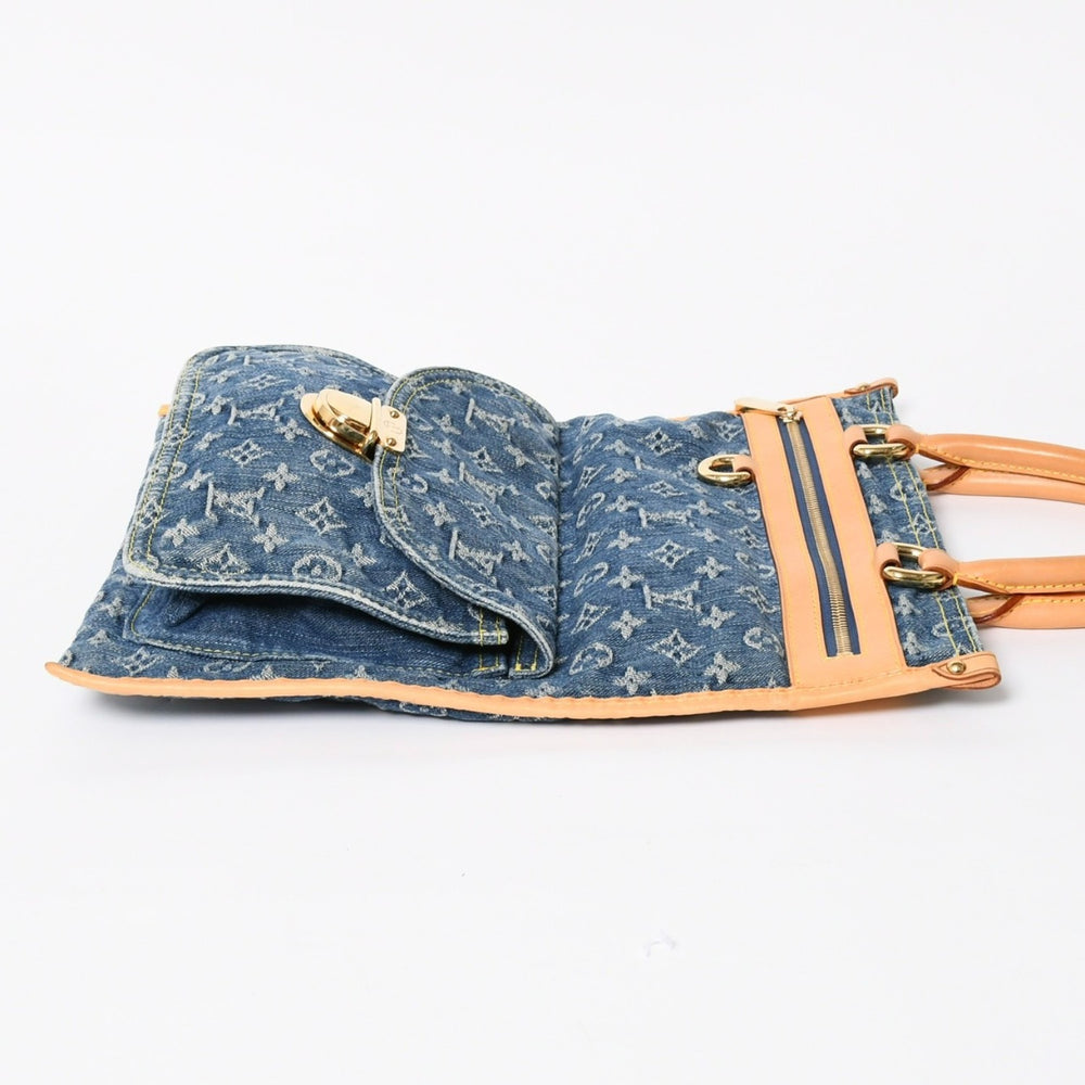 極美品 LOUIS VUITTON ルイヴィトン フラットショッパー ハンドバッグ M95018 モノグラム デニム ブルー ゴールド金具 中古 4a008275