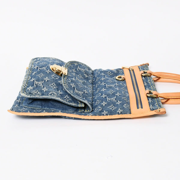 極美品 LOUIS VUITTON ルイヴィトン フラットショッパー ハンドバッグ M95018 モノグラム デニム ブルー ゴールド金具 中古 4a008275