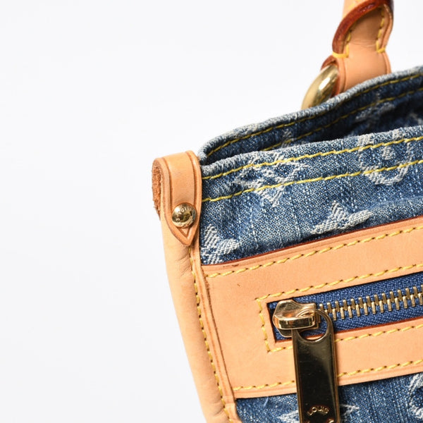 極美品 LOUIS VUITTON ルイヴィトン フラットショッパー ハンドバッグ M95018 モノグラム デニム ブルー ゴールド金具 中古 4a008275