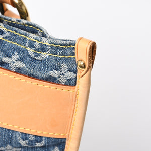 極美品 LOUIS VUITTON ルイヴィトン フラットショッパー ハンドバッグ M95018 モノグラム デニム ブルー ゴールド金具 中古 4a008275