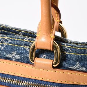 極美品 LOUIS VUITTON ルイヴィトン フラットショッパー ハンドバッグ M95018 モノグラム デニム ブルー ゴールド金具 中古 4a008275