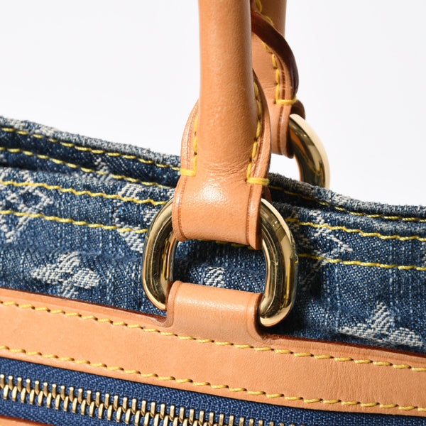 極美品 LOUIS VUITTON ルイヴィトン フラットショッパー ハンドバッグ M95018 モノグラム デニム ブルー ゴールド金具 中古 4a008275