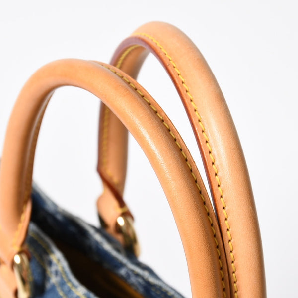 極美品 LOUIS VUITTON ルイヴィトン フラットショッパー ハンドバッグ M95018 モノグラム デニム ブルー ゴールド金具 中古 4a008275