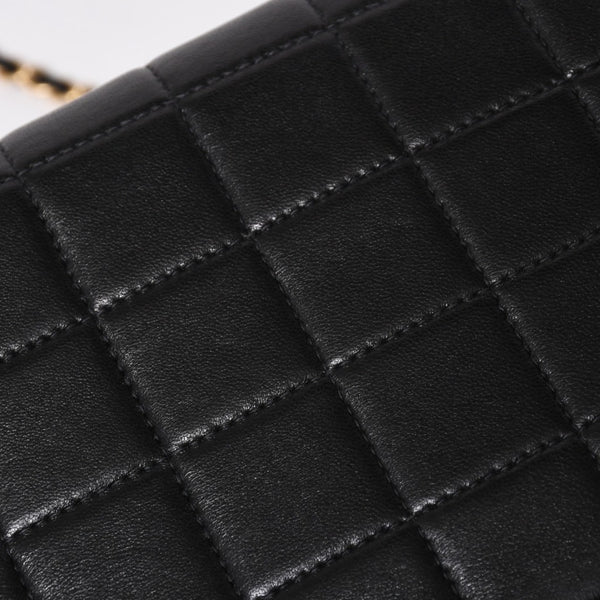 極美品 CHANEL シャネル イーストウエスト チェーンショルダーバッグ 7番台 ココマーク チョコバー ラムスキン ブラック 中古 4a008246