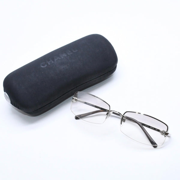 極美品 CHANEL シャネル ハーフリム サングラス アイウェア 4093-B c.124/6I サイズ56□16 130 ココマーク ラインストーン 中古 4a008249