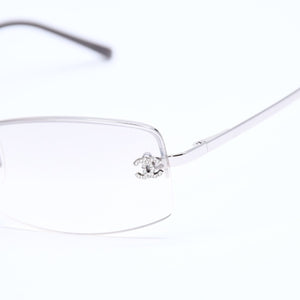 極美品 CHANEL シャネル ハーフリム サングラス アイウェア 4093-B c.124/6I サイズ56□16 130 ココマーク ラインストーン 中古 4a008249