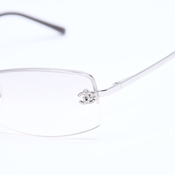 極美品 CHANEL シャネル ハーフリム サングラス アイウェア 4093-B c.124/6I サイズ56□16 130 ココマーク ラインストーン 中古 4a008249