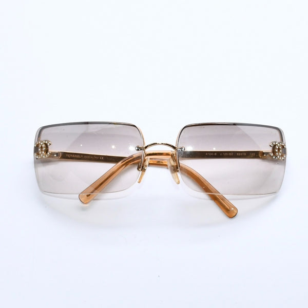 CHANEL シャネル Sunglasses サングラス アイウェア 4104-B c.125/8Z サイズ62◻︎15 120 ココマーク グレー ゴールド金具 美品 中古 4a008282