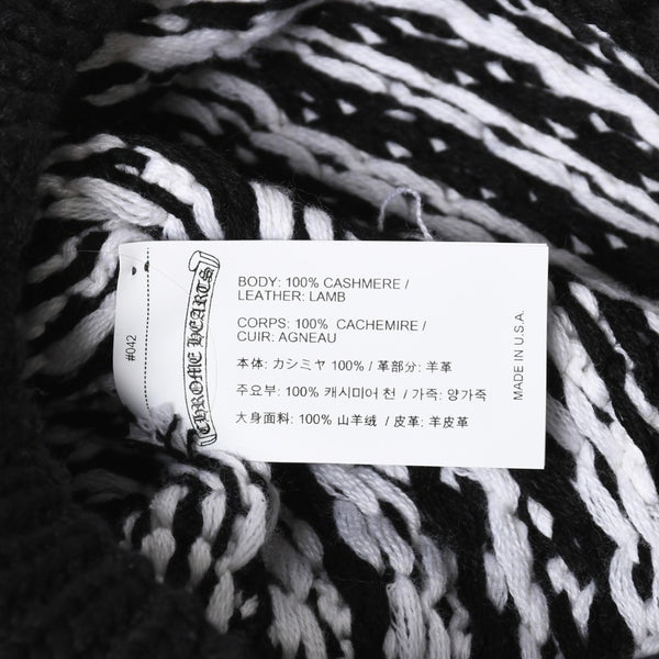 極美品 CHROME HEARTS クロムハーツ スターパッチ ビーニー ニットキャップ 千鳥格子模様 サイズ53-60cm 3パッチ スターボタン 中古 4a008367