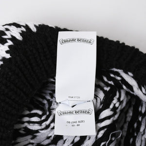 極美品 CHROME HEARTS クロムハーツ スターパッチ ビーニー ニットキャップ 千鳥格子模様 サイズ53-60cm 3パッチ スターボタン 中古 4a008367