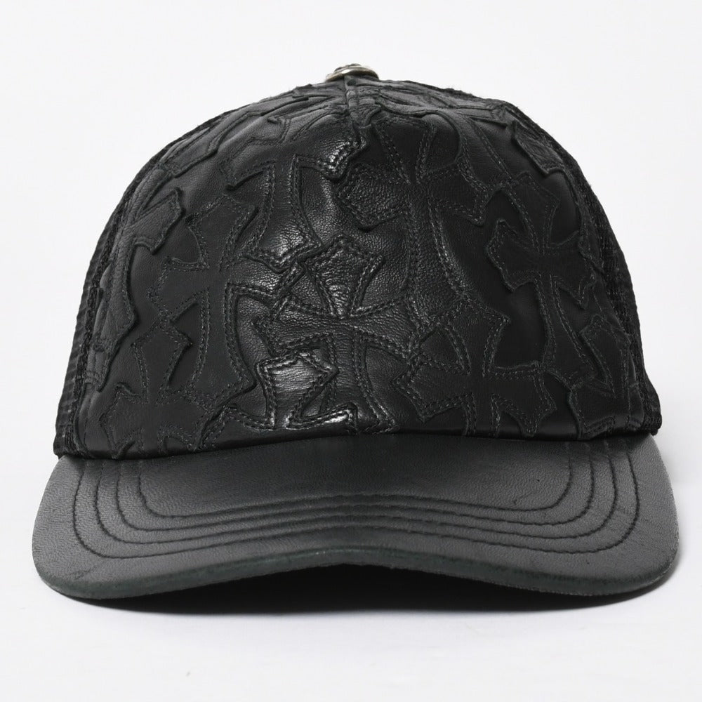 CHROME HEARTS クロムハーツ セメタリークロス レザーパッチ キャップ ブラック シルバー金具 ブラック 美品 中古 4a008361