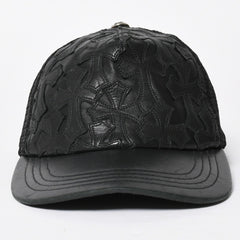 CHROME HEARTS クロムハーツ セメタリークロス レザーパッチ キャップ ブラック シルバー金具 ブラック 美品 中古 4a008361