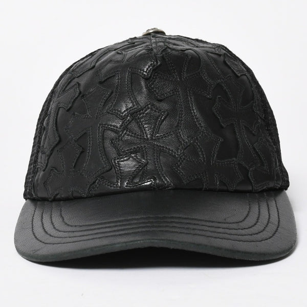 CHROME HEARTS クロムハーツ セメタリークロス レザーパッチ キャップ ブラック シルバー金具 ブラック 美品 中古 4a008361
