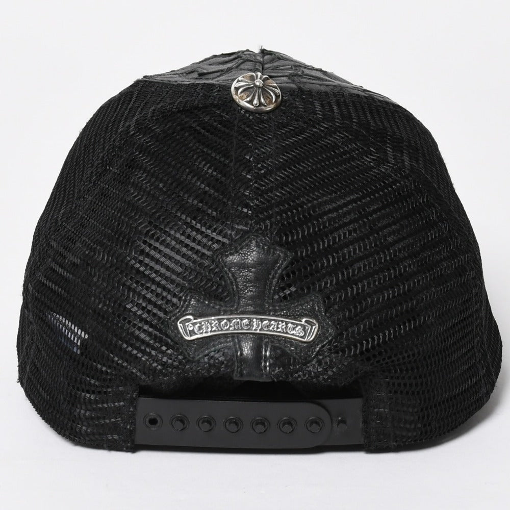 CHROME HEARTS クロムハーツ セメタリークロス レザーパッチ キャップ ブラック シルバー金具 ブラック 美品 中古 4a008361