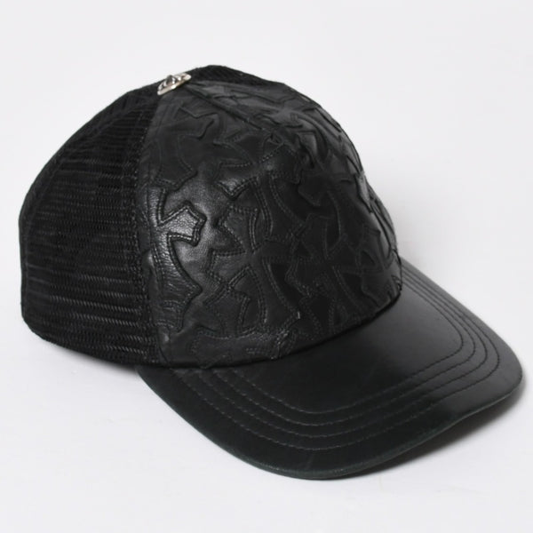 CHROME HEARTS クロムハーツ セメタリークロス レザーパッチ キャップ ブラック シルバー金具 ブラック 美品 中古 4a008361