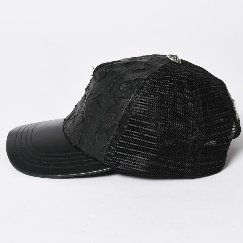 CHROME HEARTS クロムハーツ セメタリークロス レザーパッチ キャップ ブラック シルバー金具 ブラック 美品 中古 4a008361