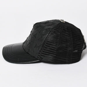 CHROME HEARTS クロムハーツ セメタリークロス レザーパッチ キャップ ブラック シルバー金具 ブラック 美品 中古 4a008361