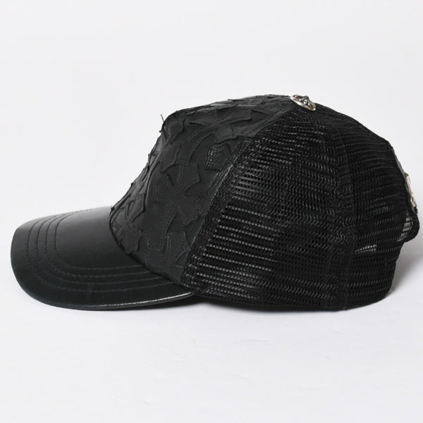 CHROME HEARTS クロムハーツ セメタリークロス レザーパッチ キャップ ブラック シルバー金具 ブラック 美品 中古 4a008361