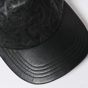 CHROME HEARTS クロムハーツ セメタリークロス レザーパッチ キャップ ブラック シルバー金具 ブラック 美品 中古 4a008361