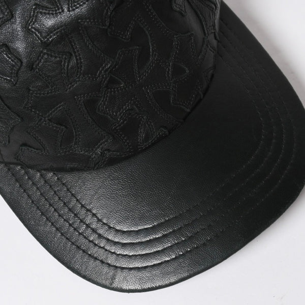 CHROME HEARTS クロムハーツ セメタリークロス レザーパッチ キャップ ブラック シルバー金具 ブラック 美品 中古 4a008361