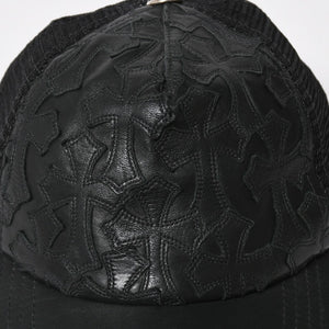 CHROME HEARTS クロムハーツ セメタリークロス レザーパッチ キャップ ブラック シルバー金具 ブラック 美品 中古 4a008361