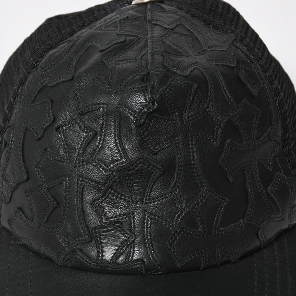 CHROME HEARTS クロムハーツ セメタリークロス レザーパッチ キャップ ブラック シルバー金具 ブラック 美品 中古 4a008361