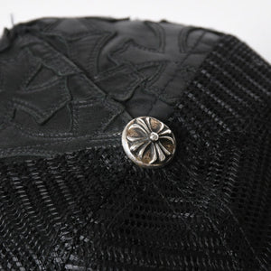 CHROME HEARTS クロムハーツ セメタリークロス レザーパッチ キャップ ブラック シルバー金具 ブラック 美品 中古 4a008361