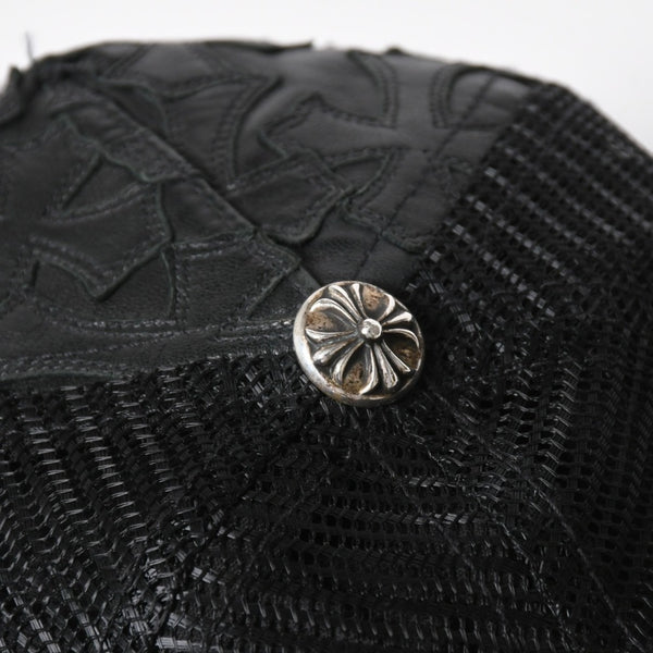 CHROME HEARTS クロムハーツ セメタリークロス レザーパッチ キャップ ブラック シルバー金具 ブラック 美品 中古 4a008361