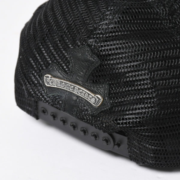 CHROME HEARTS クロムハーツ セメタリークロス レザーパッチ キャップ ブラック シルバー金具 ブラック 美品 中古 4a008361