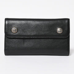 新品未使用 CHROME HEARTS クロムハーツ WAVE CRS BTN NOVELTY ウェーブロングウォレット 長財布 クロスボタン ブラック 中古 4a007347